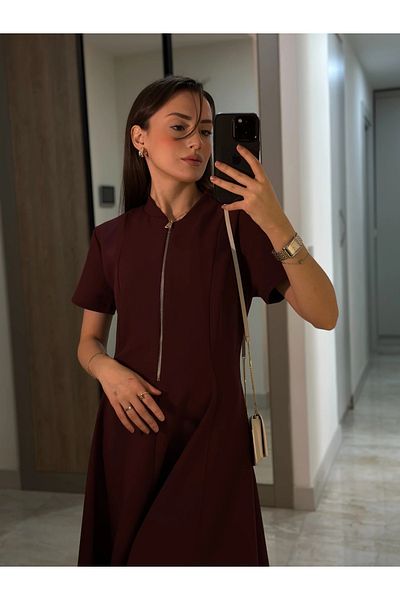 My Blog Burgundy Front Zipper Dress - 4824