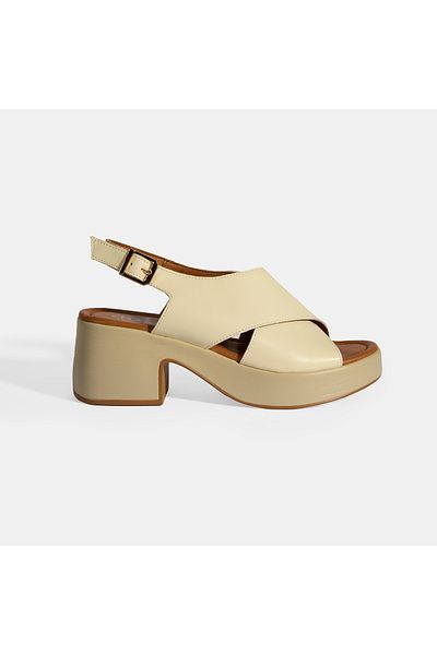 Desa Cream Women's Leather Sandals with Buckle Detail