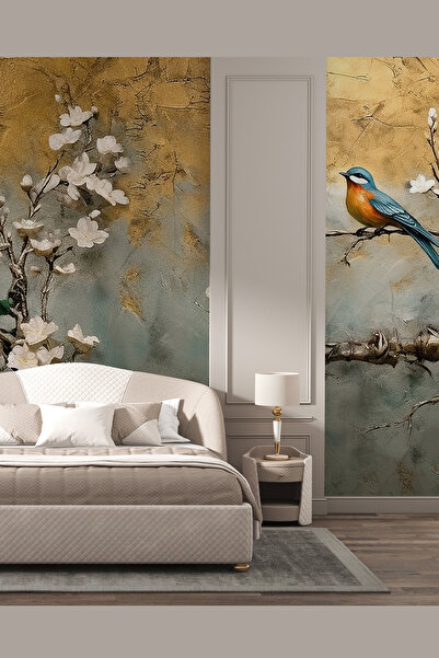 dreamwall ÇiçeK Ağaç Kuş Motifli Yırtılmaz Duvar Kağıdı Isı ve Ses Yalıtım Özellikli