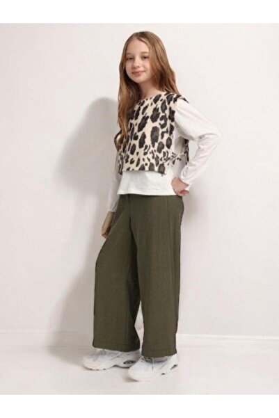 Zekids Girl's Leopard Blouse Trousers Set