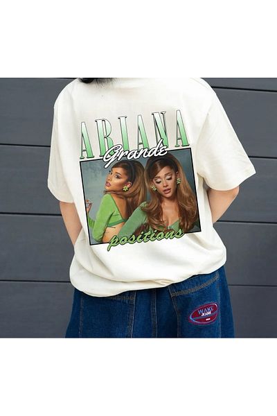 weywot Ariana Grande "Positions" Album Front/Back Printed Oversize Beige T-Shirt