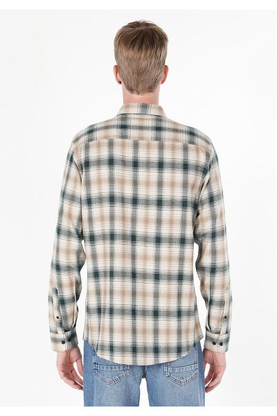Colin's Regular Fit Shirt Neck Plaid Men's Green Long Sleeve Shirt