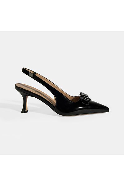 Desa Women's Black Bow Detailed Patent Leather Heeled Classic Shoes