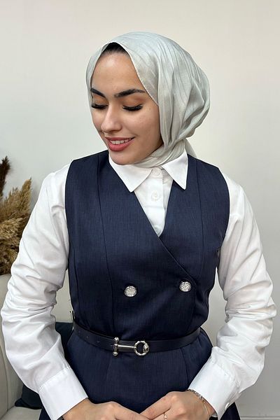 Tesettür Diyarı Γυναικείο φόρεμα Navy Blue με κουμπιά και λεπτομέρειες
