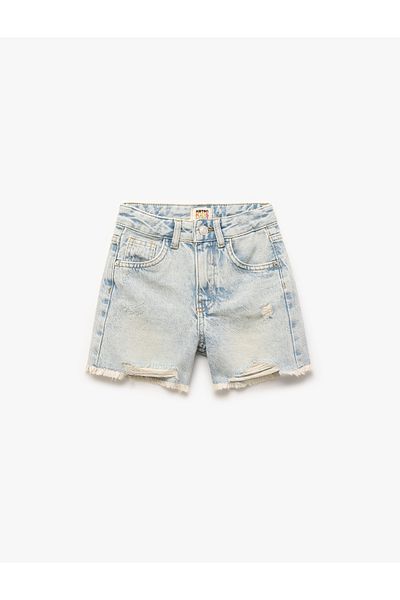 Koton Pantaloni scurți din denim cu franjuri, din bumbac