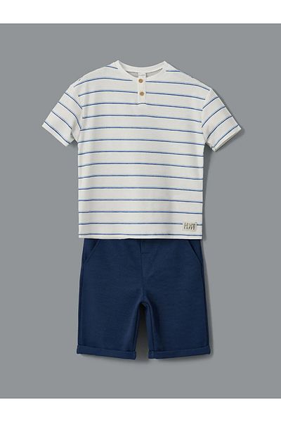 LC Waikiki Lcw Kids Ecru Stripe Boys T-Shirt and Pants 2Pcs