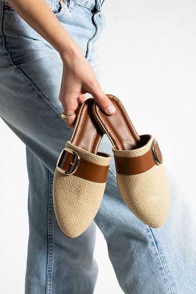Moda Devrin Γυναικείες παντόφλες με κλειστή πόρπη από γιούτα Tan Παντόφλες για το σπίτι και το εξωτερικό
