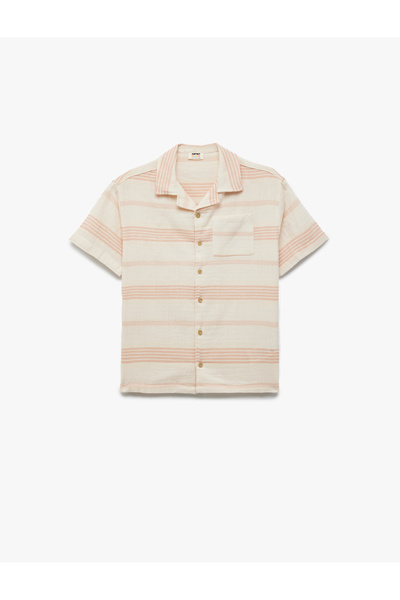 Koton Βαμβακερό πουκάμισο με μονή τσέπη με λεπτομέρεια κοντομάνικο