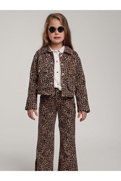 Zekids Детско яке с джобове за момичета с леопардов принт