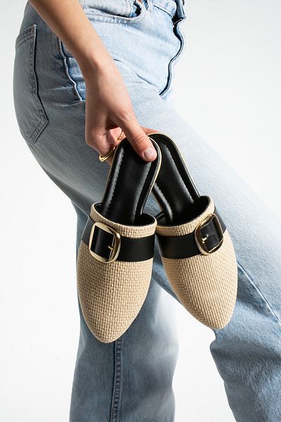 Moda Devrin Γυναικείες παντόφλες με κλειστή πόρπη από μαύρη γιούτα Παντόφλες για το σπίτι και το εξωτερικό