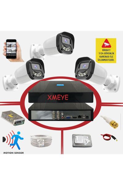 BİSES 3 lü Hareket Algılayan 5 MP Lens 4 Warm Led Gece Renkli Gösteren Güvenl...