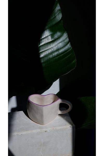 Maui Handmade Ceramic Heart Lilac Mug, Ceramic Pinterest Cup, Ceramic Heart Cup