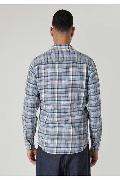 Colin's Синя мъжка риза Slim Fit - дълъг ръкав, карирана CL1059751