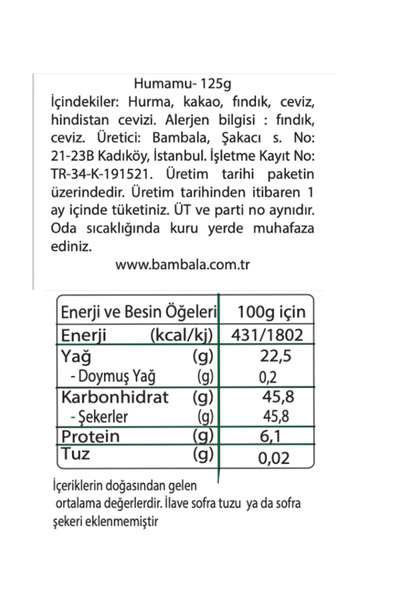 Bambala Humamu Hurma Topları (125G)