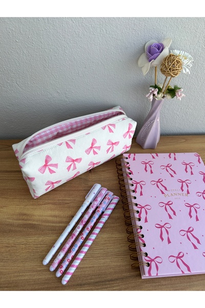 minyaturhayalim Soft pembe fiyonklu kalem kutusu kalemlik astarlıdır yıkanabilir ölçüleri 20-7-6cm dir