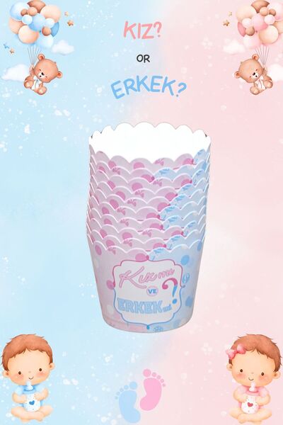 Larenya Kız Mı Erkek Mi Yazılı & Cinsiyet Partisi & Cupcake Kalıbı & Kek Kapsülü & 25'li Kek Kalıbı