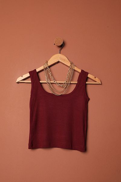 HYPERCK Strawberry Viscose Strap Crop-Burgundy Fabric