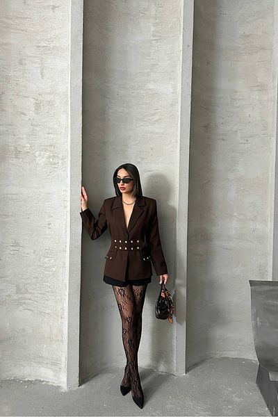 Neşeli Butik Women's Design Snap Button Detailed Blazer Jacket Nbg079