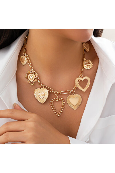 Choice قلادة تشوكر على شكل قلب كبير مخصص من PuRui Goth باللون الذهبي للنساء م...
