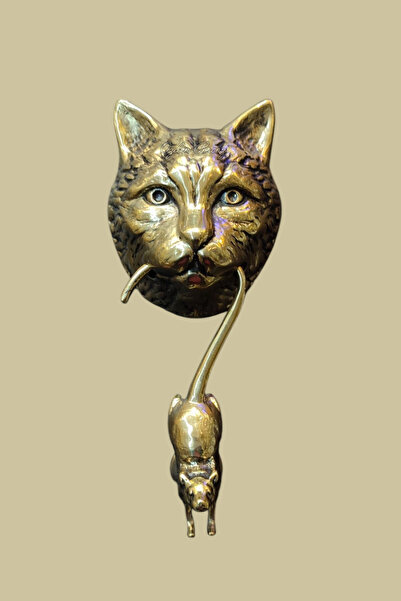ÖZDEN BRONZ Pirinç Kedi Kapı Topuzu