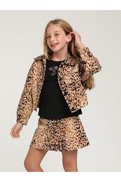 Zekids Детско яке с леопардов принт и един джоб