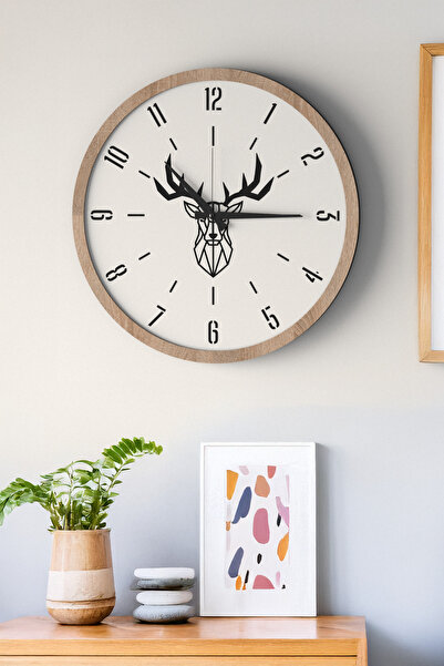 LUPOKRAFT Dekoratif Ahşap Geyikli  Duvar Saati - Siyah & Beyaz MDF Çerçeveli,...
