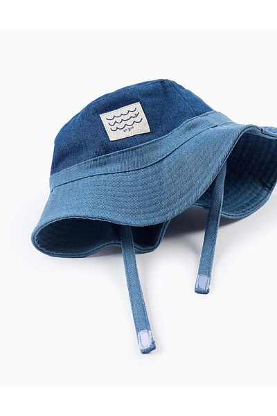 Ziddy Dual-Fabric Denim Hat for Baby and Boys, Blue