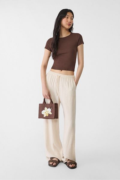Stradivarius Canvas crossbody bag with flower