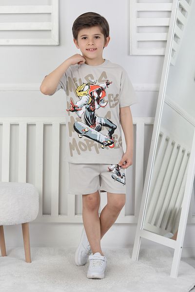 NEWKİDS 3-10 Years Old Printed Shorts Boy's Suit with Pockets