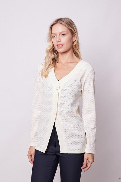 Jument Cardigan cu mânecă lungă, cu decolteu în V, din dantelă, pentru femei, crem