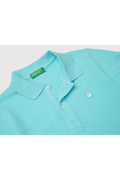 United Colors of Benetton Erkek Çocuk Su Yeşili Logolu Pike Polo T-Shirt