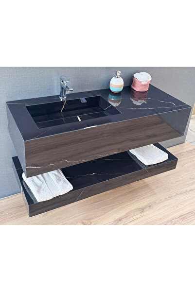 Akay Dizayn PORSELEN BANYO LAVABOSU - SİYAH L01 - 120CM