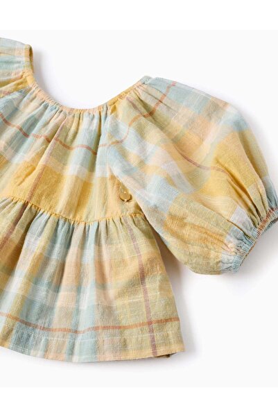 Ziddy Top with Check and Puffed Sleeves for Girls 'B&S', Yellow