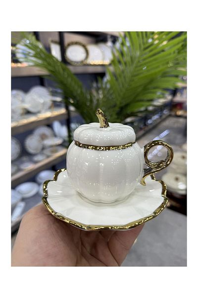 ACAR White Porcelain Gourd 6 L İ Cup Set