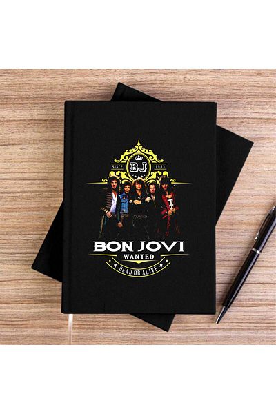 Z zepplin Bon Jovi Wanted 1983 Black Canvas Notebook