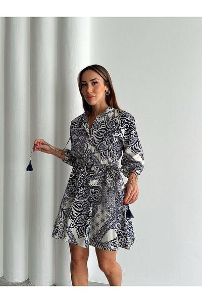 Maldia Shop Γυναικείο Μίνι Λευκό Φόρεμα με ελαστική μέση με ζώνη