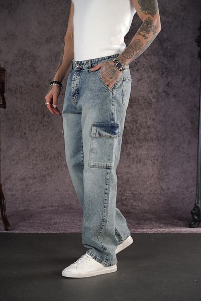 Butik TREND WE Ανδρικό τζιν παντελόνι με χαλαρή εφαρμογή φαρδιά εφαρμογή Cargo Pocket