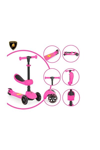 Lamborghini Lisanslı L5 2in1 Katlanabilir Oturaklı Işıklı 3 Tekerlekli Çocuk Scooter Sarı