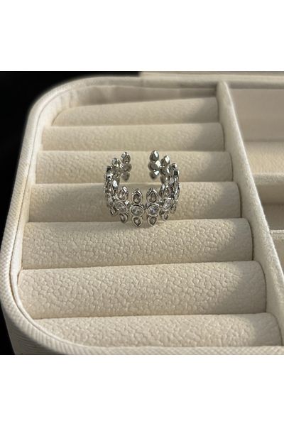 Zeyn Adjustable Silver Steel Ring with Stone