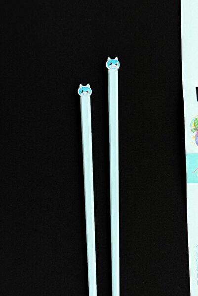Patladı Gitti Kedi Figürlü Metal Chopstick Mavi