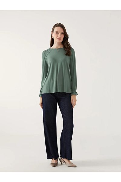 LC Waikiki Γυναικεία μπλούζα LCW Grace Crew Neck Lace με λεπτομέρειες