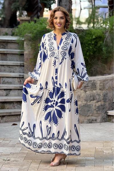 Nevin Kaya Moda Φόρεμα Cream Floral 100% Cotton Viscose