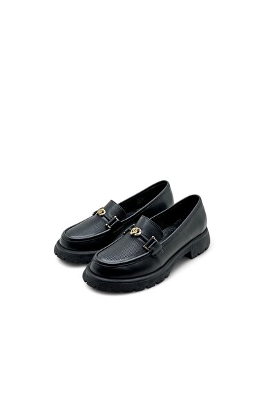 Stella Kadın Hakiki Deri Loafer Yüksek Taban Tokalı Günlük Ayakkabı Bucy Siyah