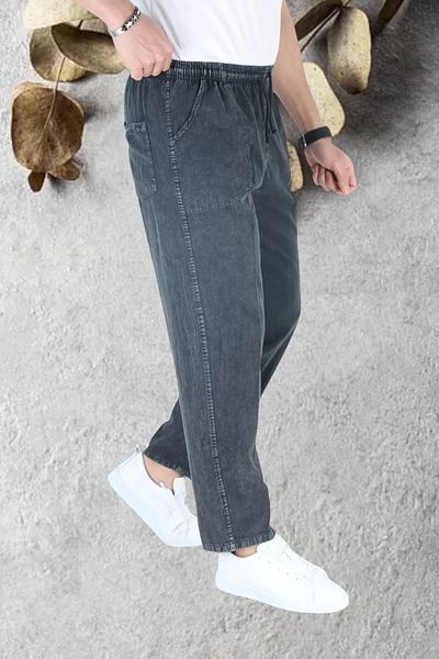 Malerind Linen Raw Cloth Sweatpants with Elastic Waist, for Plus Size
