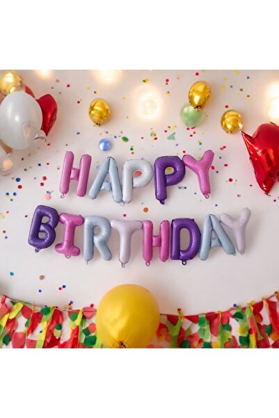 Metalik Işıltısıyla "Happy Birthday" Balon Seti