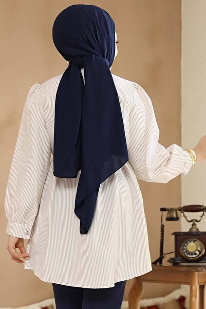 Neva Style White Buttoned Hijab Tunic 42421Bej