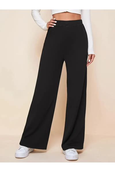 Jimback Women's Black Elastic Waist Lycra Palazzo Trousers