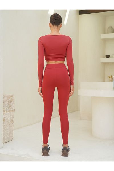 MAİ COLLECTİON Gaia Cross Detail Lange bordeauxrote Leggings