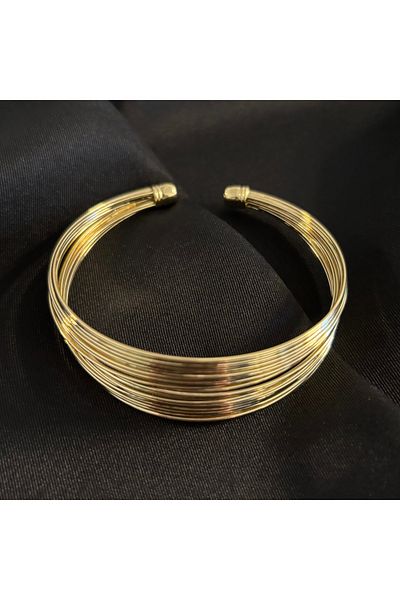 Zeyn Vip Thick Wire Gold Steel Bracelet