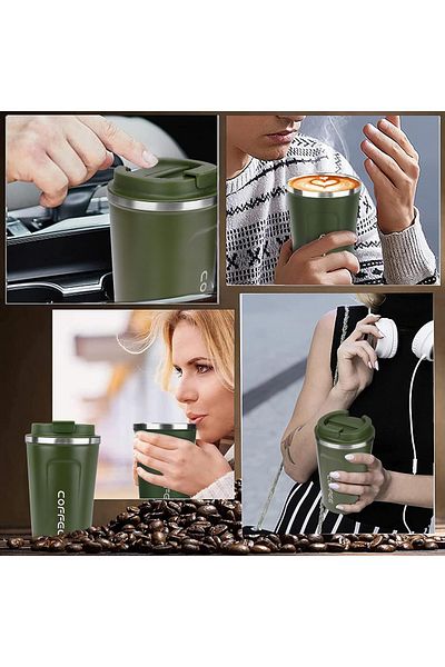 Primo Plus كوب قهوة معزول من الفولاذ المقاوم للصدأ سعة 380 مل - أخضر